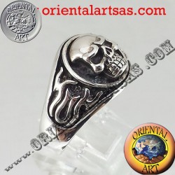 Skull Ring en flammes argent