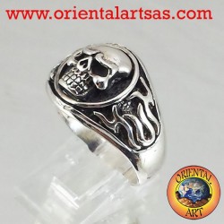 Skull Ring en flammes argent