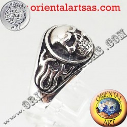 Skull Ring en flammes argent