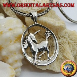 Colgante de plata unicornio en circulo