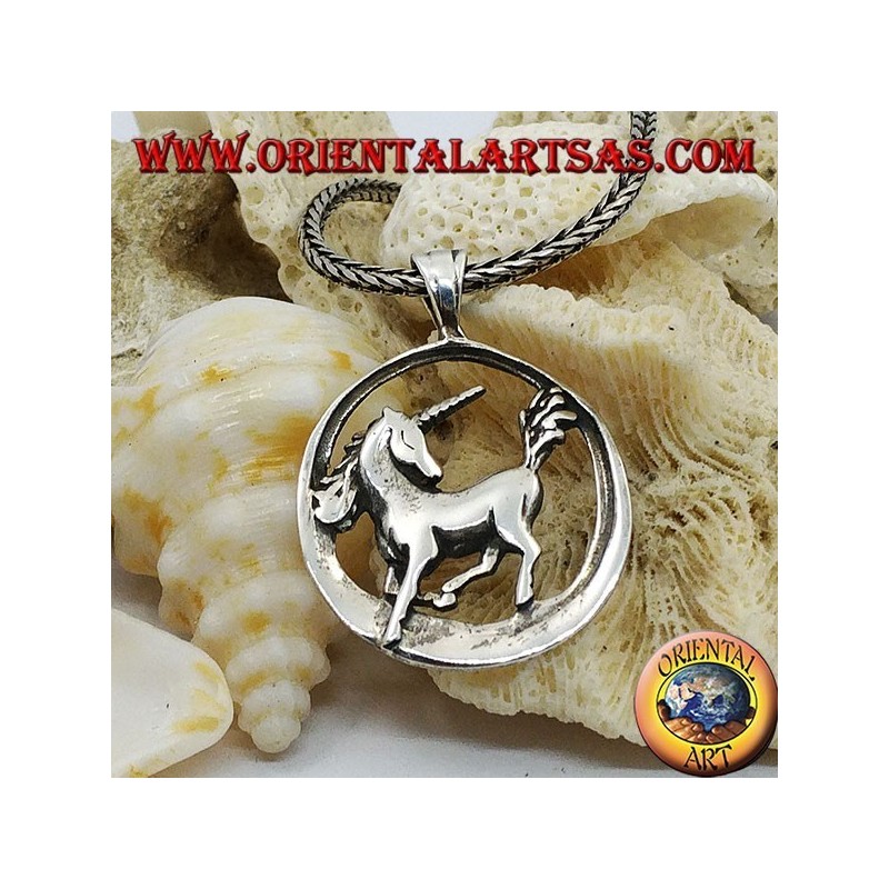 Silver unicorn pendant in the circle