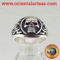 Skull Ring en flammes argent
