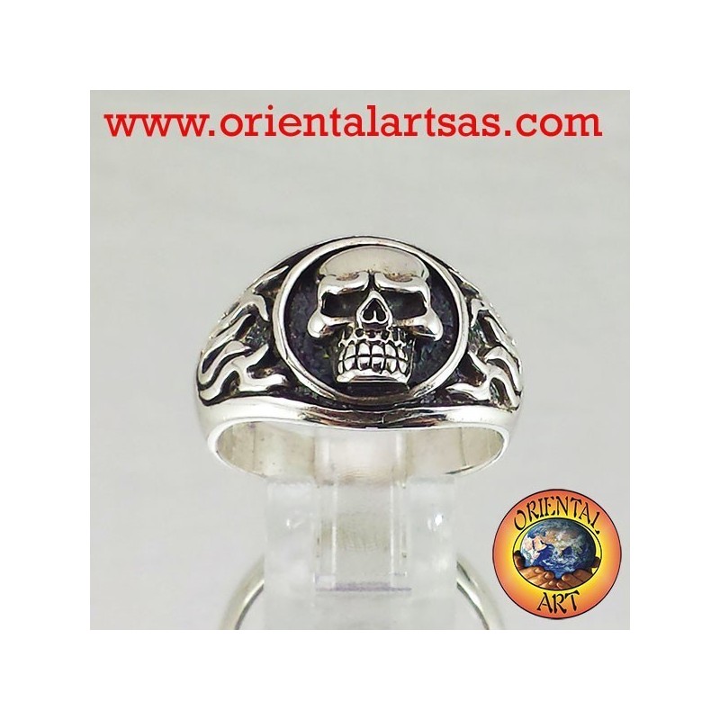 Skull Ring en flammes argent