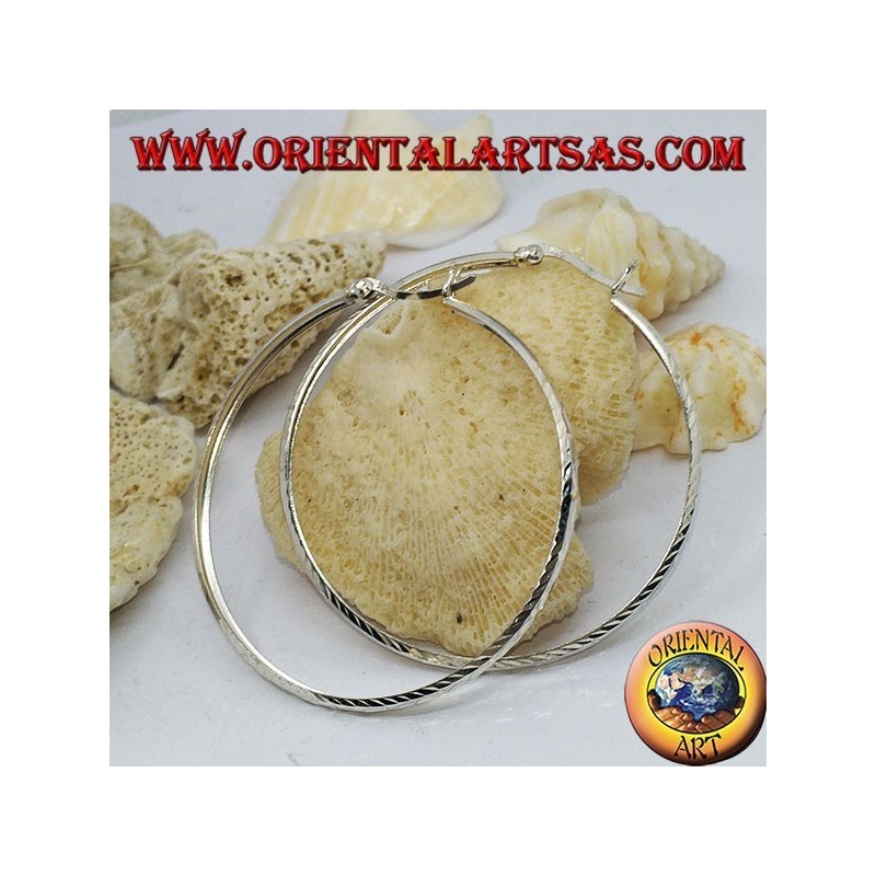 Boucles d'oreilles cercle diamant 50 mm argent.