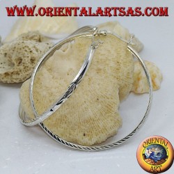 Boucles d'oreilles cercle diamant 50 mm argent.