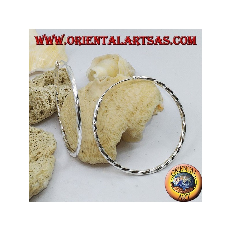 Orecchini in argento, cerchi lisci attorcigliati da 2 x 45 mm (classica)