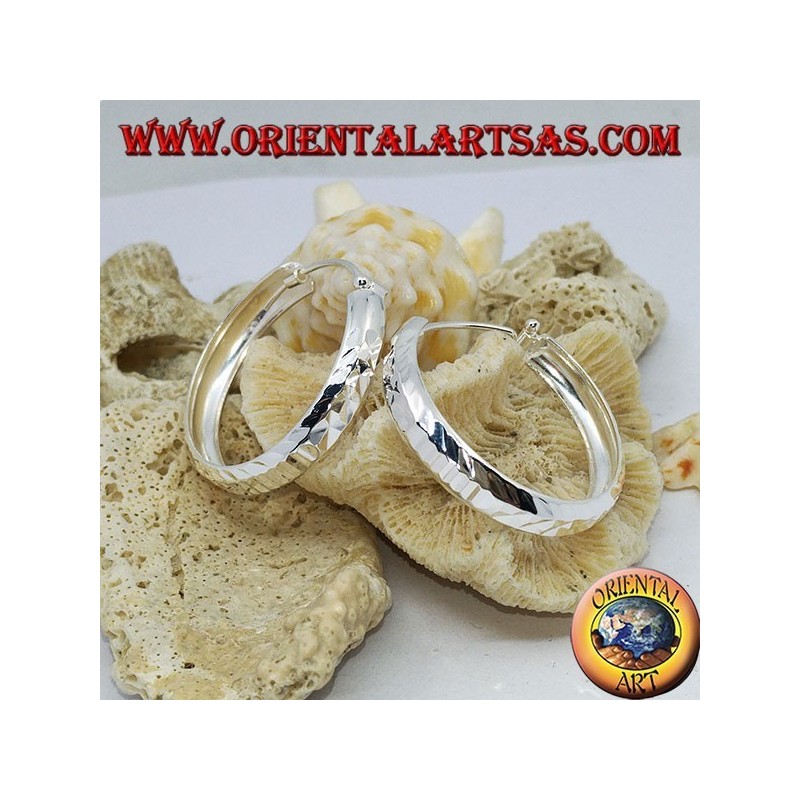Breitkreis Silberohrringe mit 30 mm Diamantschliff.