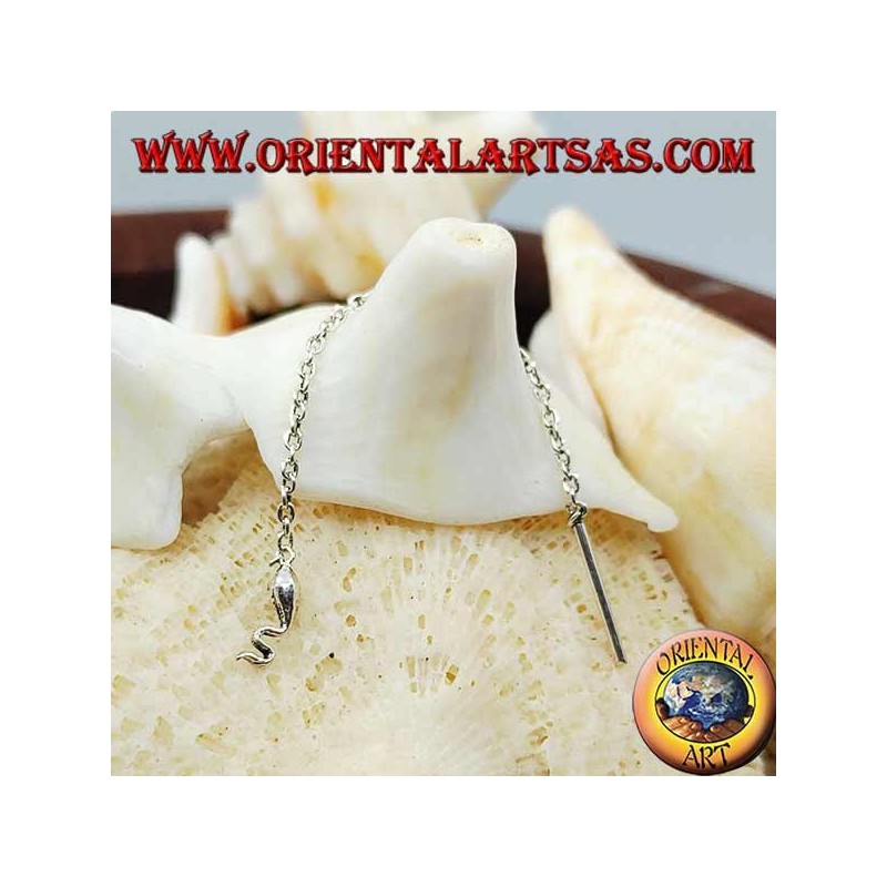 Orecchini in argento a catenina con serpente da 6 cm