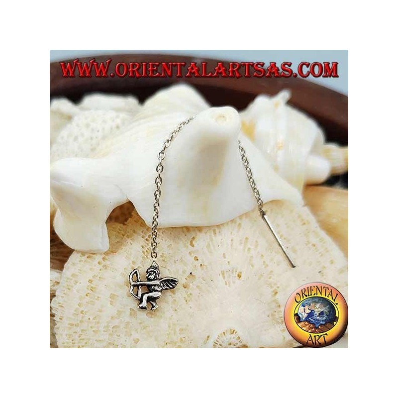 Boucles d'oreilles chaîne en argent avec Cupidon 6 cm