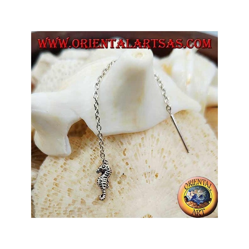 Silver chain earrings with 6 cm seahorse