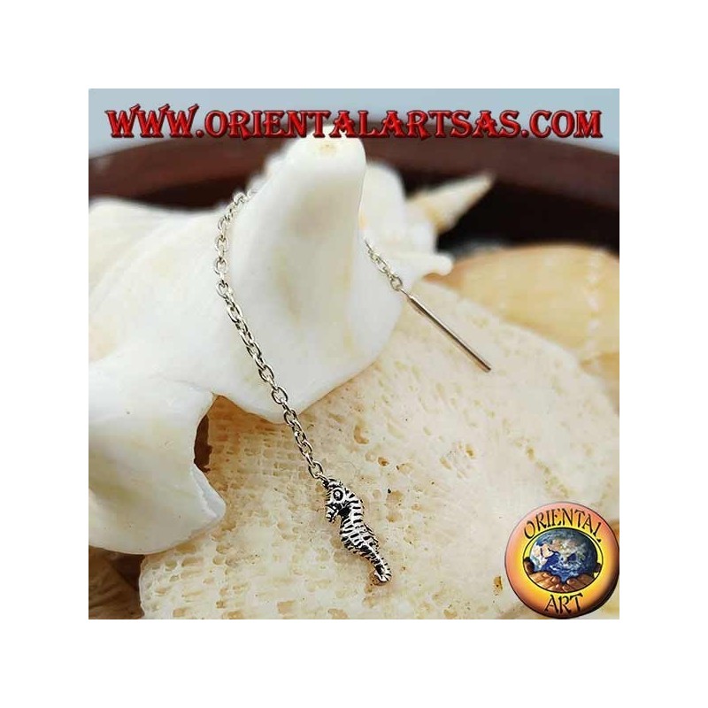 Silver chain earrings with 6 cm seahorse