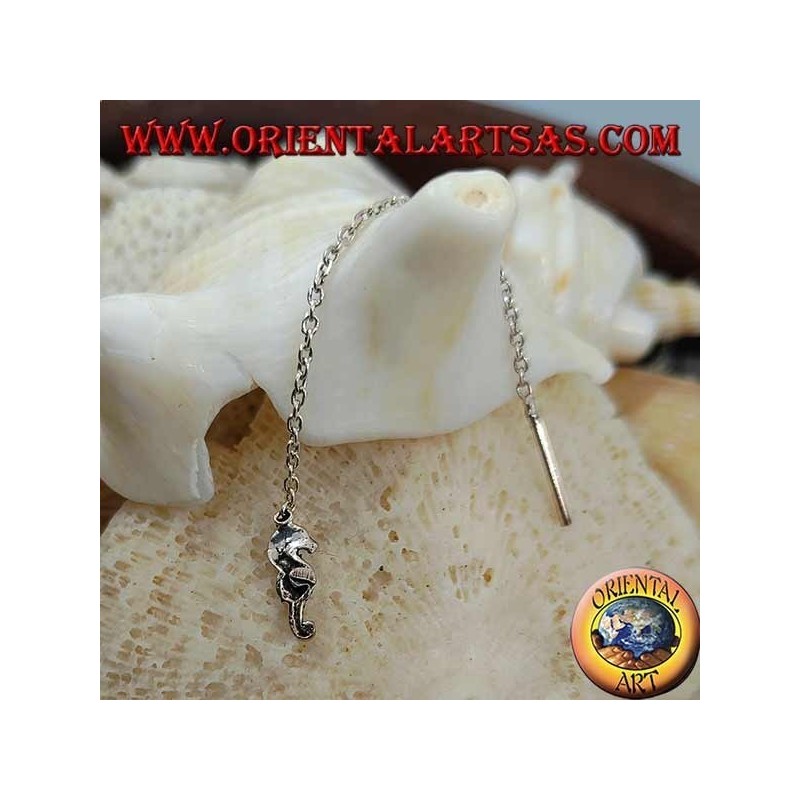 Silver chain earrings with 6 cm seahorse