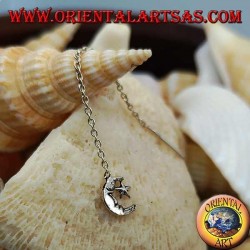 Pendientes de cadena de plata con luna y estrella de 6 cm.