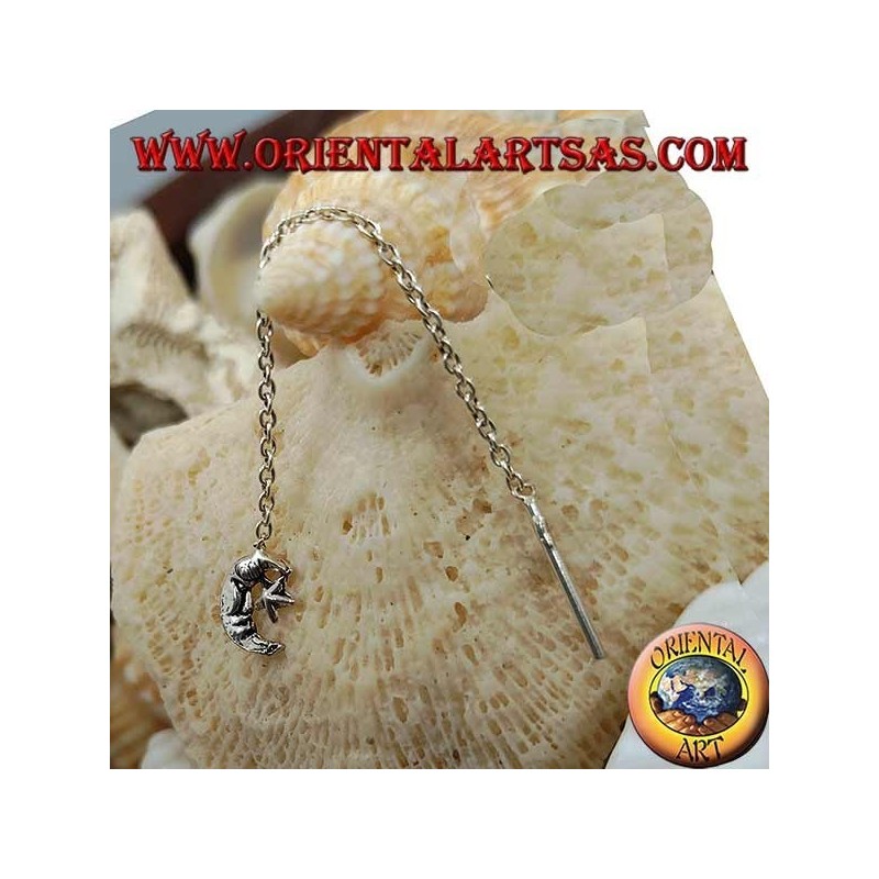 Silver chain earrings with 6 cm moon and star