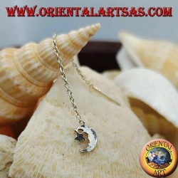 Pendientes de cadena de plata con luna y estrella de 6 cm.