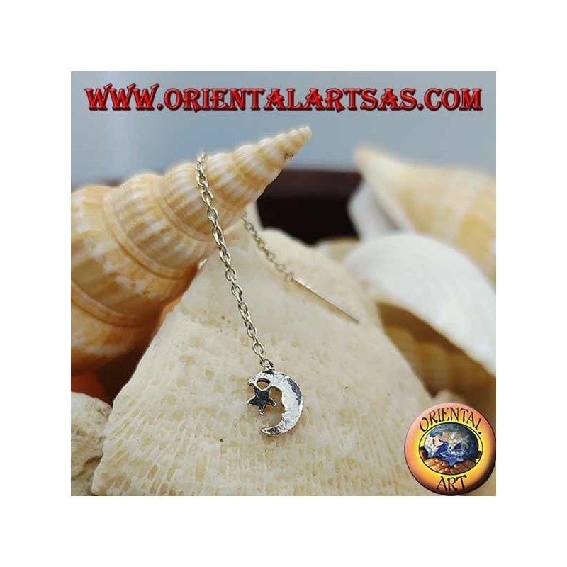 Pendientes de cadena de plata con luna y estrella de 6 cm.