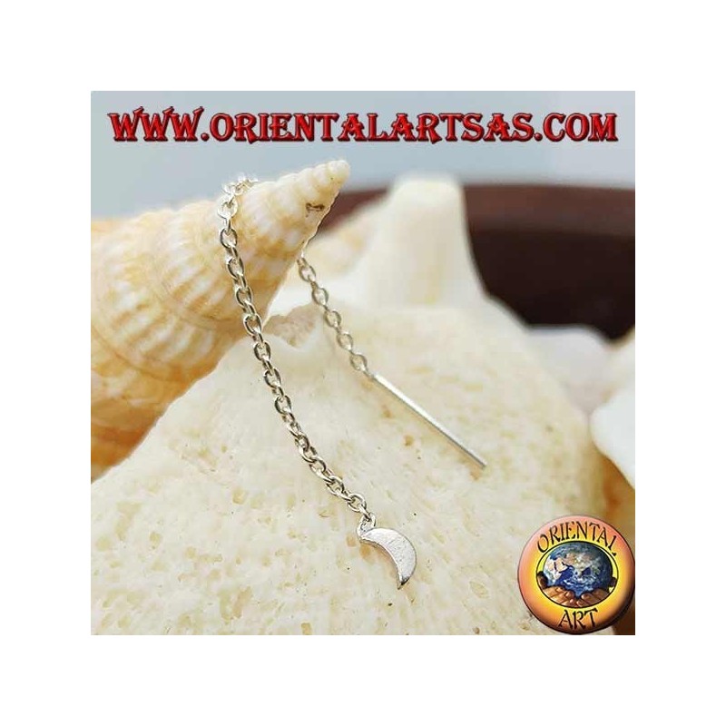 Orecchini in argento a catenina con luna liscia da 6 cm