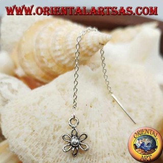 Orecchini in argento a catenina con fiore da 6 cm