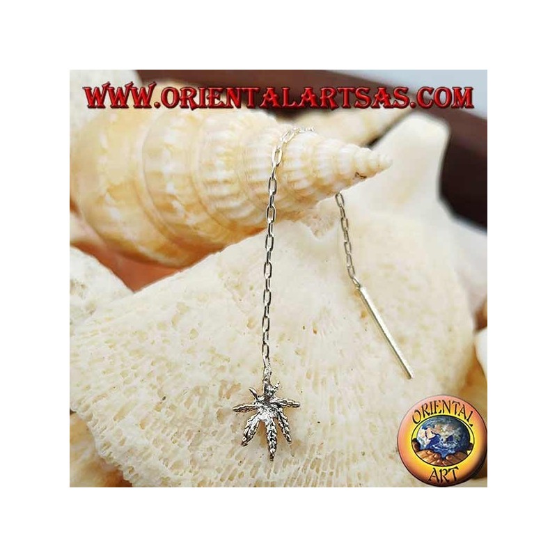 Silver chain earrings with 6 cm marijuana leaf