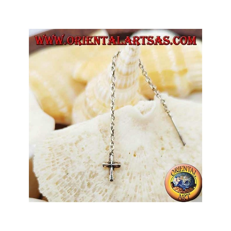 Pendientes de cadena de plata con cruz de 6 cm.