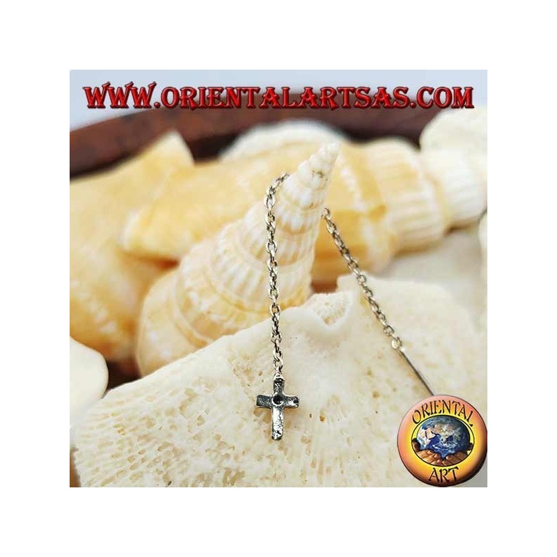 Boucles d'oreilles chaîne en argent avec croix de 6 cm