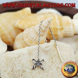 Pendientes de cadena de plata con mariposa de 6 cm.