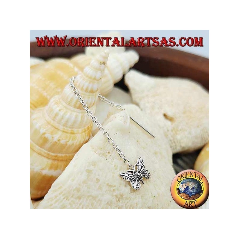 Silver chain earrings with 6 cm stylized butterfly