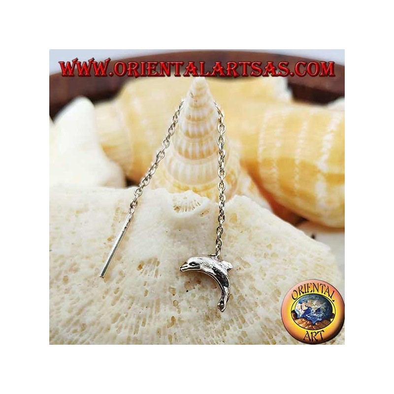 Orecchini in argento a catenina con delfino da 6 cm