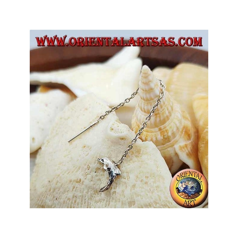 Boucles d'oreilles chaîne en argent avec dauphin 6 cm