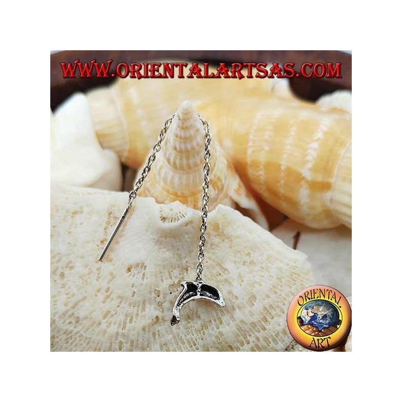 Boucles d'oreilles chaîne en argent avec dauphin 6 cm