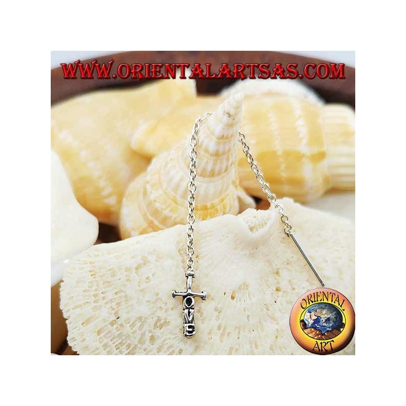 Orecchini in argento a catenina con spada dell'amore da 6 cm