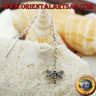 Pendientes de cadena de plata con libélula de 6 cm.