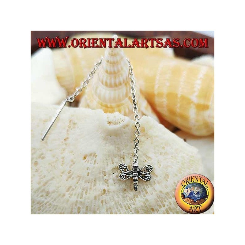 Silver chain earrings with 6 cm dragonfly