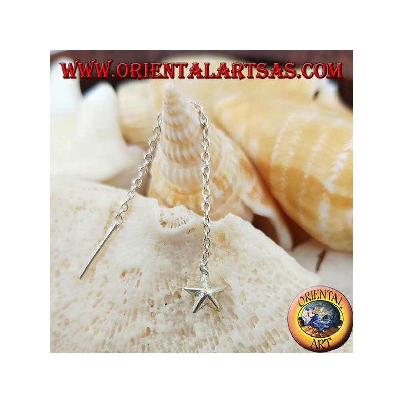 Silberne Kettenohrringe mit einem 6 cm großen, abgerundeten Stern