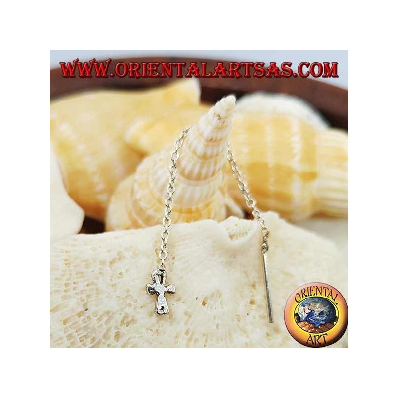 Orecchini in argento a catenina con croce ankh da 6 cm
