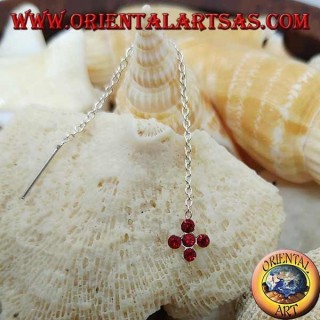 Silberohrringe mit Kreuzkette mit 7 cm roten Zirkonen