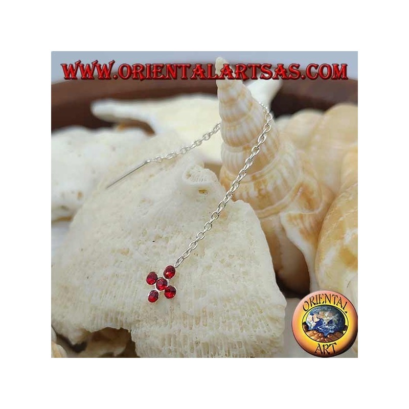 Boucles d'oreilles en argent avec chaîne croisée avec zircons rouges de 7 cm