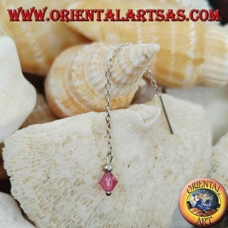Orecchini in argento a catenina con cristallo rosa da 6 cm