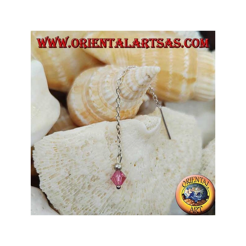 Silver chain earrings with 6 cm pink crystal
