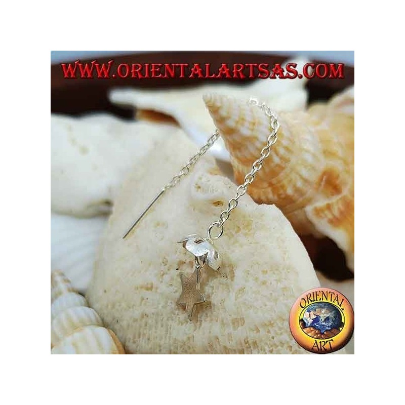 Pendientes de cadena de plata con estrella bajo el paraguas de 6 cm.