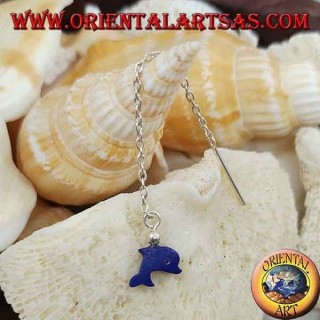 Silver chain earrings with 6 cm blue dolphin