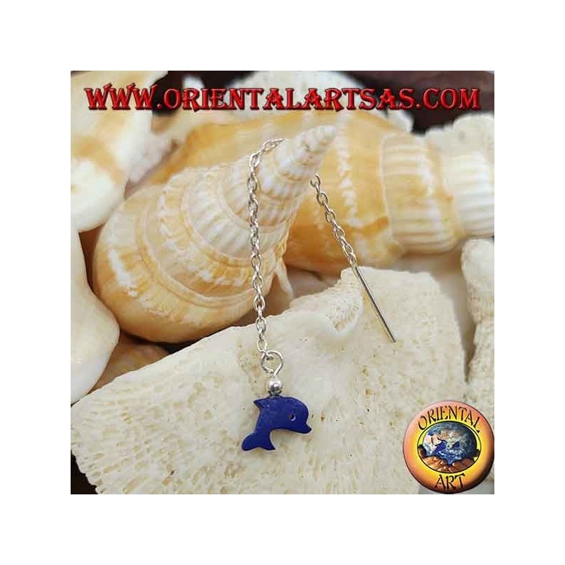 Orecchini in argento a catenina con delfino blu da 6 cm