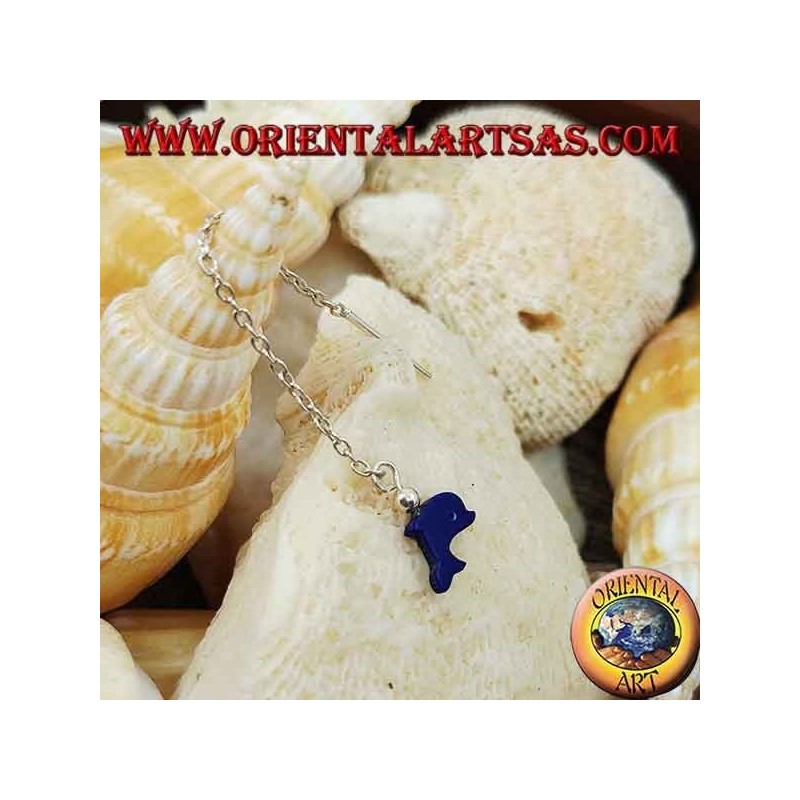 Pendientes de plata con delfín azul de 6 cm.