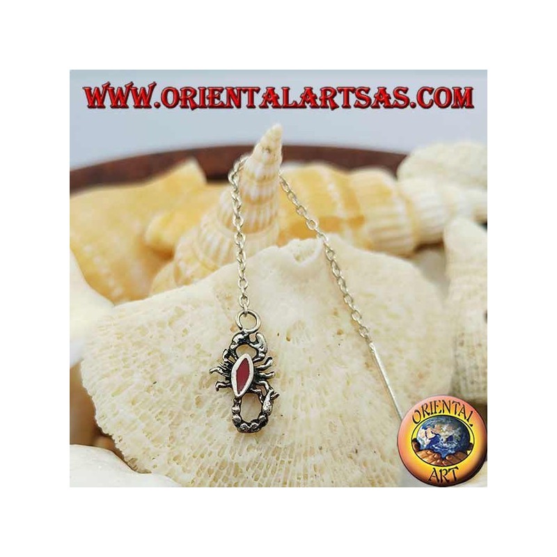 Orecchini in argento a catenina con scorpione rosso da 7 cm