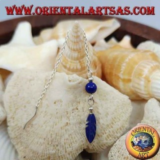 Silver chain earrings with feather and 7 cm lapis ball