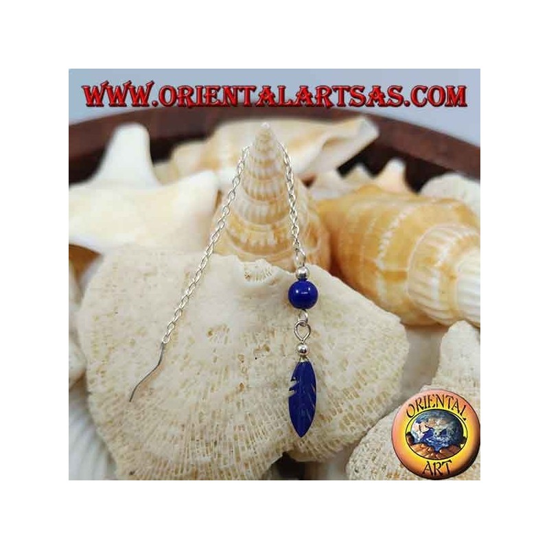 Pendientes de plata con cadena y pluma y lapislázuli de 7 cm