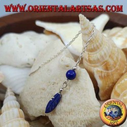 Pendientes de plata con cadena y pluma y lapislázuli de 7 cm