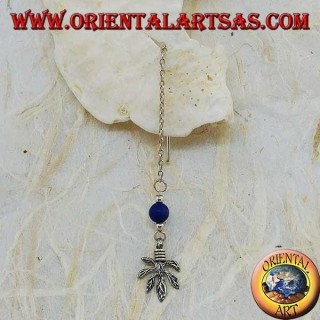 Boucles d'oreilles chaîne en argent avec feuille et boule de lapis 7 cm
