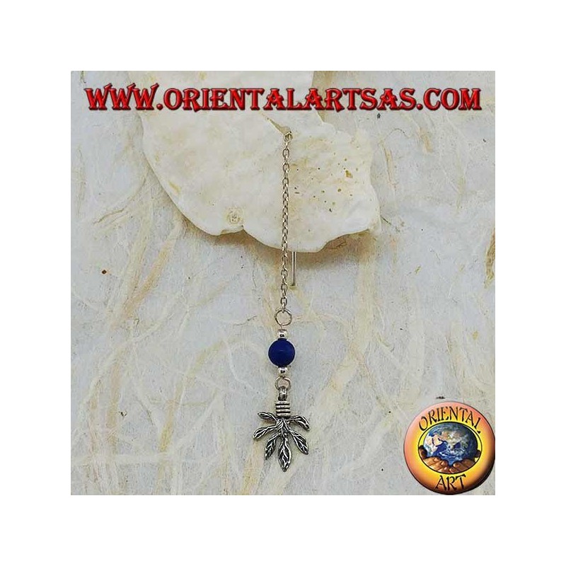 Silver chain earrings with leaf and 7 cm lapis ball