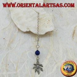 Pendientes de plata con hoja y bola de lapislázuli de 7 cm.